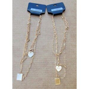 Guess Goldtone Chain Toggle Heart pendant necklace Six Chains Twins BFF